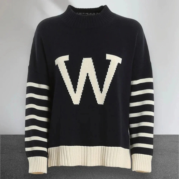NEW WEEKEND MAX MARA Moresca Crewneck Sweater Navy White Striped Size S - Picture 7 of 16